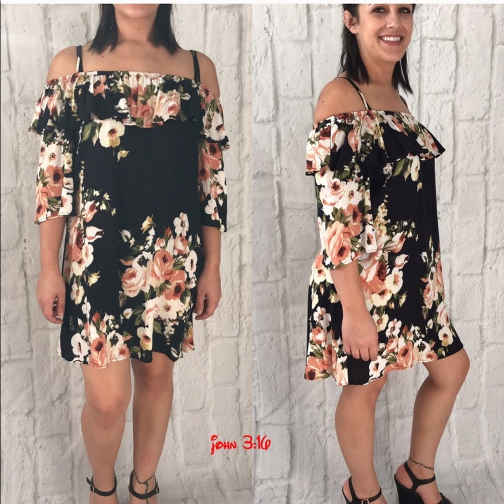 Black floral spaghetti strap dress.